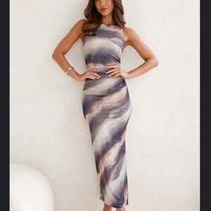 Hello Molly Gray White Bodycon Maxi Dress